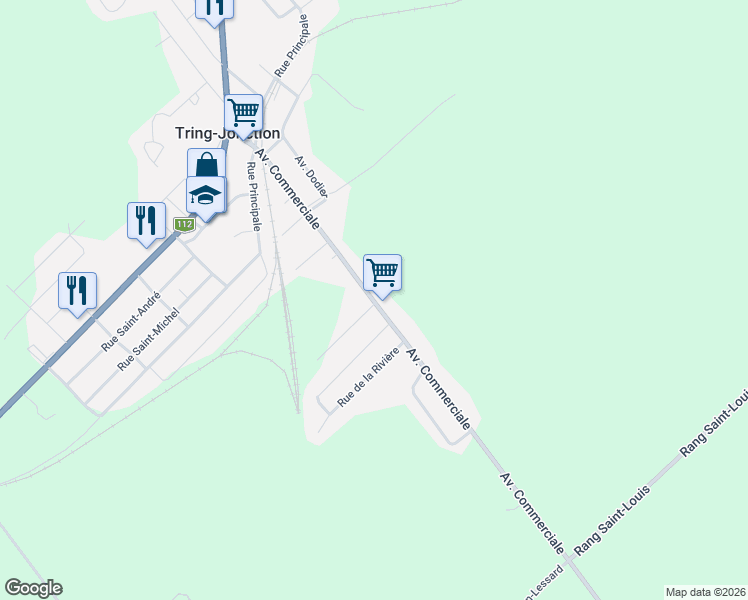 map of restaurants, bars, coffee shops, grocery stores, and more near 112 Rue Lecavalier in Tring-Jonction