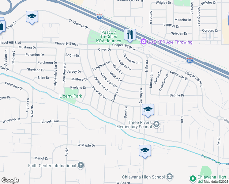 map of restaurants, bars, coffee shops, grocery stores, and more near 4209 Finnhorse Lane in Pasco