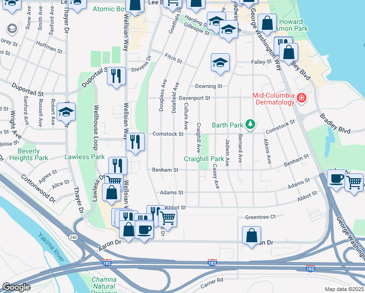 map of restaurants, bars, coffee shops, grocery stores, and more near 219 Cullum Avenue in Richland