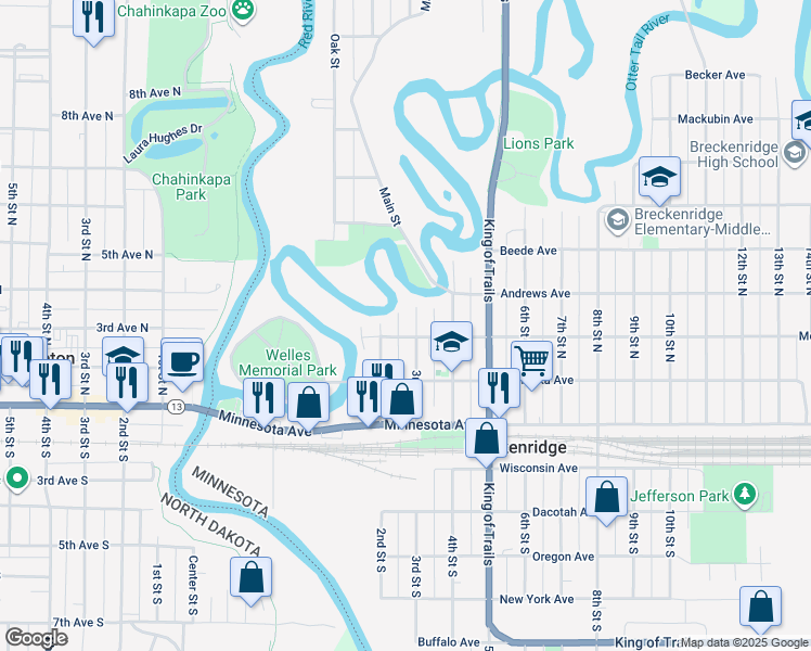 map of restaurants, bars, coffee shops, grocery stores, and more near 305 3rd Street North in Breckenridge