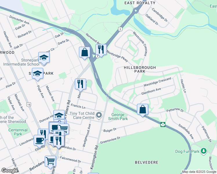 map of restaurants, bars, coffee shops, grocery stores, and more near 213 Kensington Road in Charlottetown