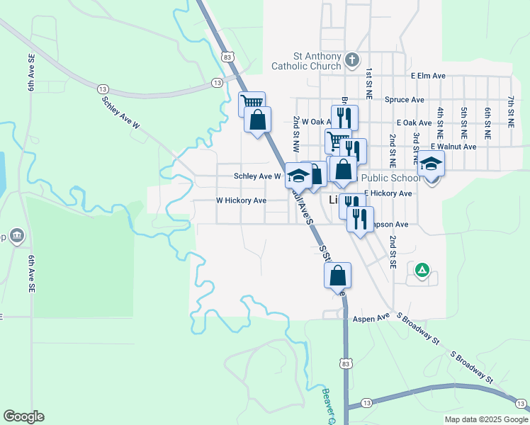 map of restaurants, bars, coffee shops, grocery stores, and more near 149 5th Street Southwest in Linton