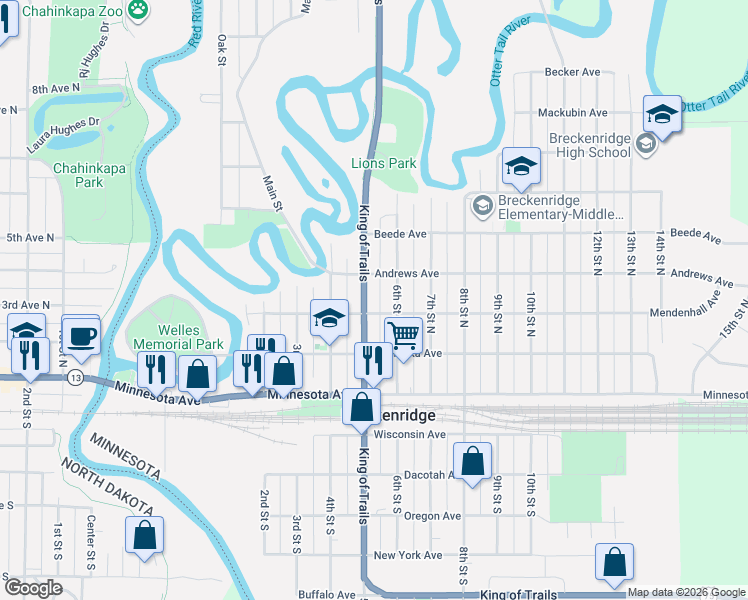 map of restaurants, bars, coffee shops, grocery stores, and more near 308 5th Street North in Breckenridge