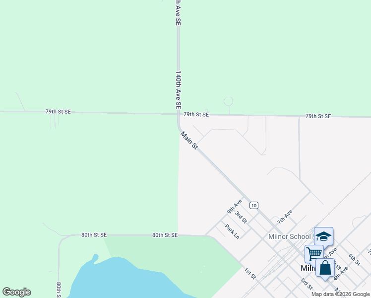 map of restaurants, bars, coffee shops, grocery stores, and more near 975 Main Street in Milnor