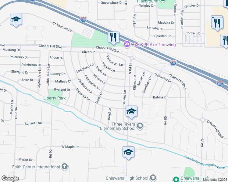 map of restaurants, bars, coffee shops, grocery stores, and more near 4210 Campolina Lane in Pasco
