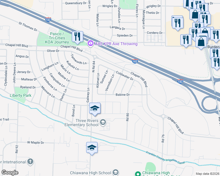 map of restaurants, bars, coffee shops, grocery stores, and more near in Pasco