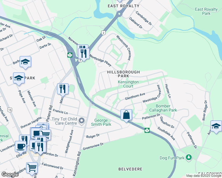 map of restaurants, bars, coffee shops, grocery stores, and more near 13 Park Avenue in Charlottetown