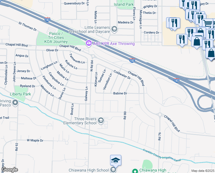 map of restaurants, bars, coffee shops, grocery stores, and more near in Pasco
