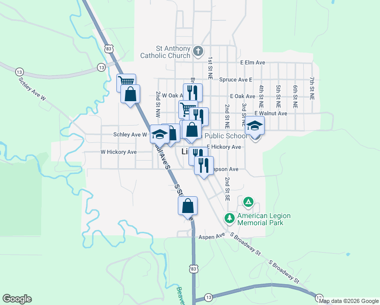 map of restaurants, bars, coffee shops, grocery stores, and more near in Linton