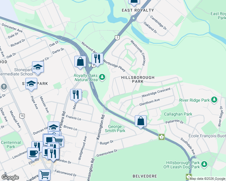 map of restaurants, bars, coffee shops, grocery stores, and more near 9 Oakwood Crescent in Charlottetown