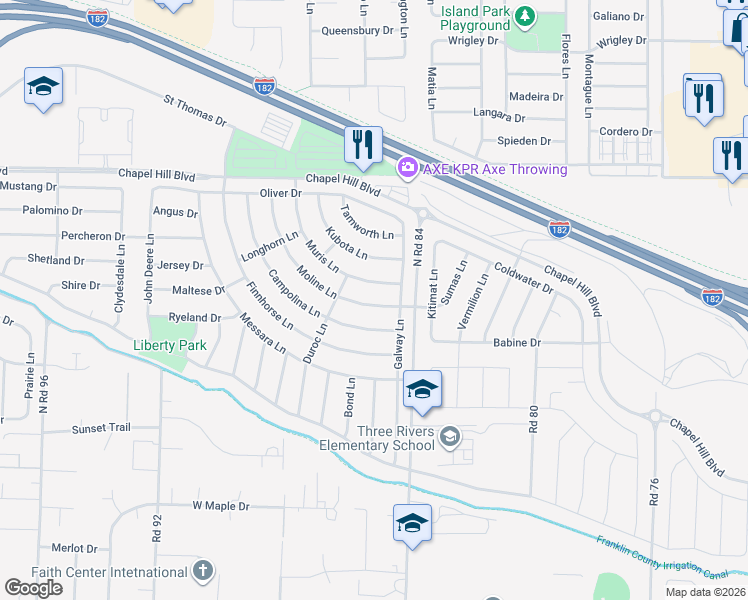 map of restaurants, bars, coffee shops, grocery stores, and more near 4418 Muris Lane in Pasco