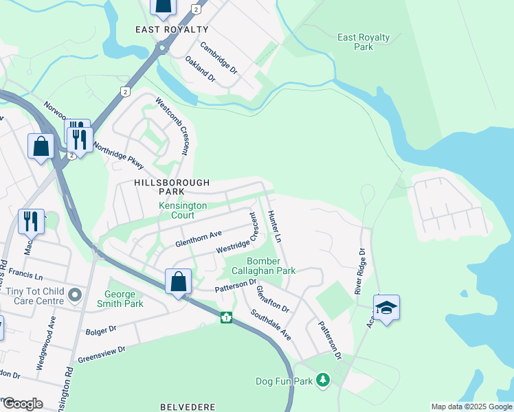 map of restaurants, bars, coffee shops, grocery stores, and more near 165 Westridge Crescent in Charlottetown