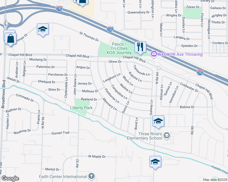 map of restaurants, bars, coffee shops, grocery stores, and more near 4410 Campolina Lane in Pasco