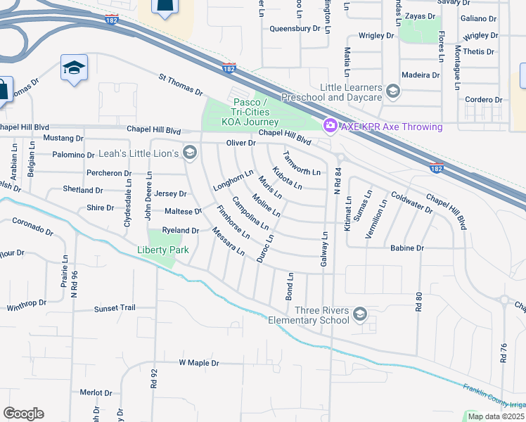 map of restaurants, bars, coffee shops, grocery stores, and more near 4510 Moline Lane in Pasco