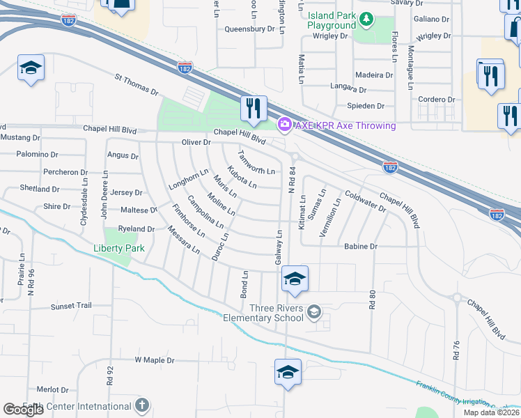 map of restaurants, bars, coffee shops, grocery stores, and more near 4418 Muris Lane in Pasco