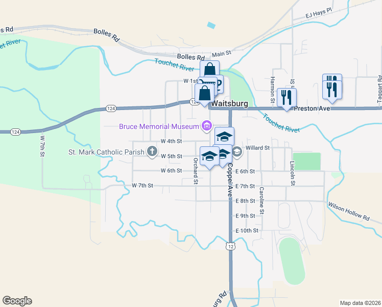 map of restaurants, bars, coffee shops, grocery stores, and more near 420 Orchard St in Waitsburg