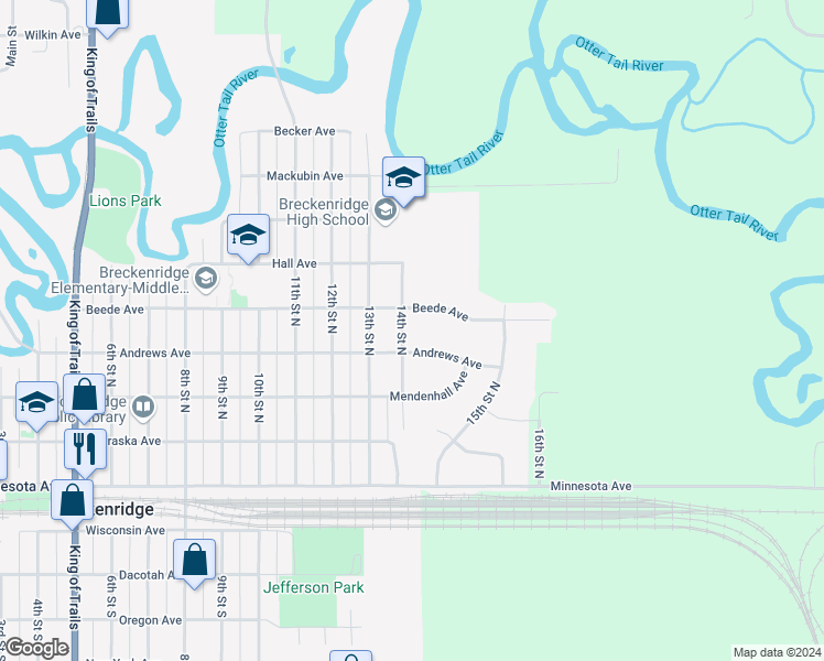 map of restaurants, bars, coffee shops, grocery stores, and more near 416 14th Street North in Breckenridge