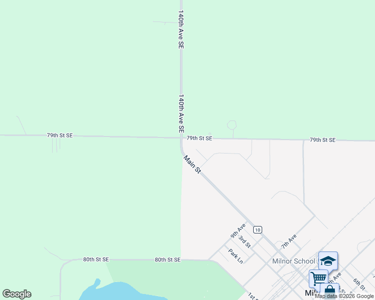 map of restaurants, bars, coffee shops, grocery stores, and more near 975 Main Street in Milnor