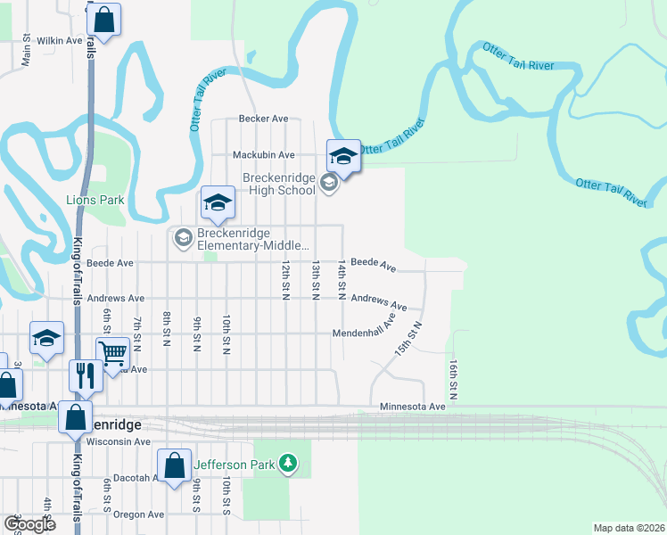 map of restaurants, bars, coffee shops, grocery stores, and more near 412 13th Street North in Breckenridge