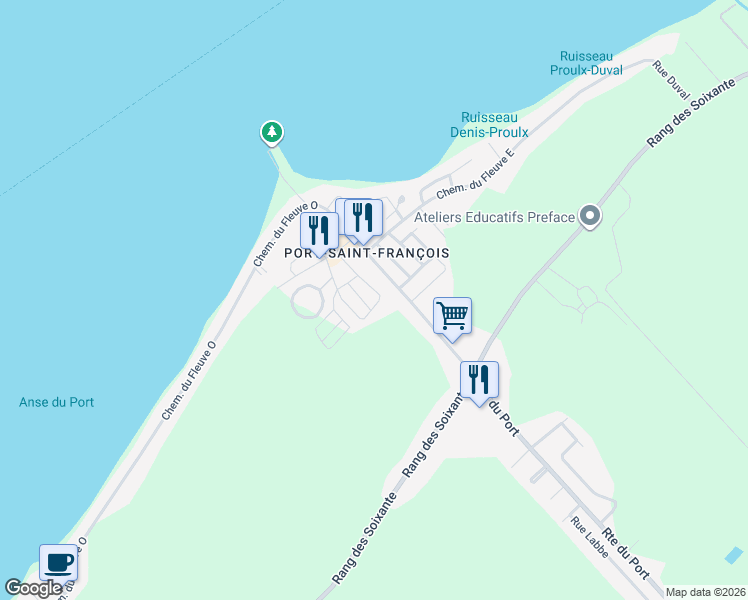 map of restaurants, bars, coffee shops, grocery stores, and more near 8 Rue des Iris in Nicolet