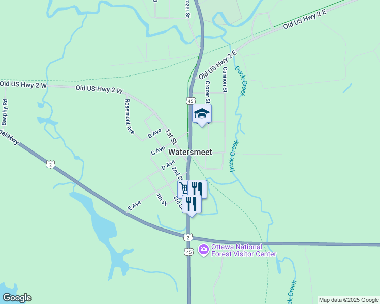 map of restaurants, bars, coffee shops, grocery stores, and more near in Watersmeet