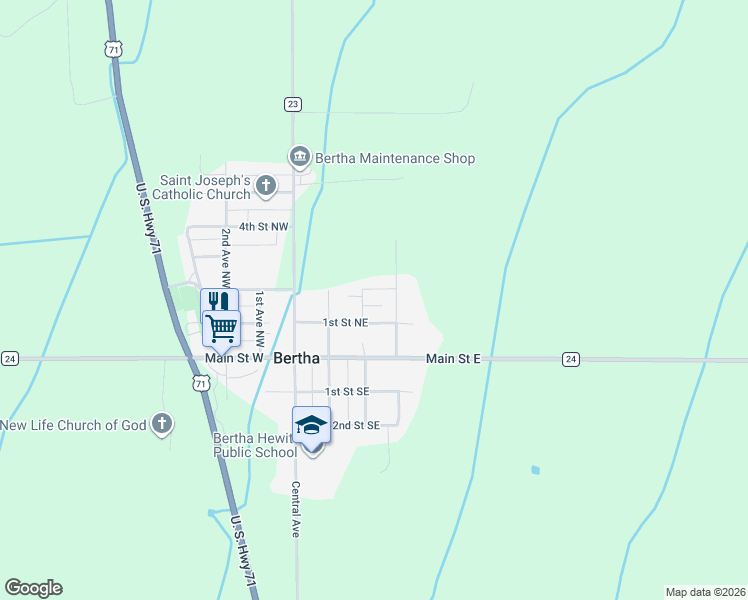 map of restaurants, bars, coffee shops, grocery stores, and more near 210 2nd Avenue Northeast in Bertha