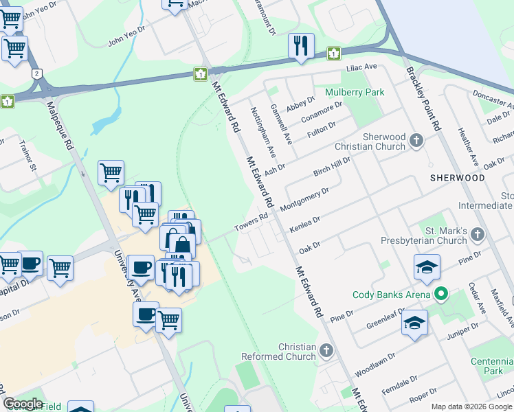 map of restaurants, bars, coffee shops, grocery stores, and more near Freda Lane in Charlottetown