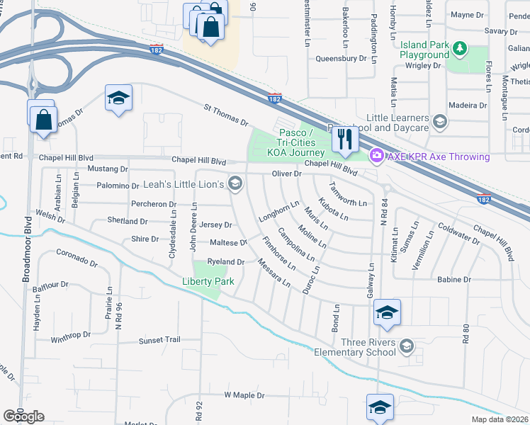 map of restaurants, bars, coffee shops, grocery stores, and more near 4512 Campolina Lane in Pasco