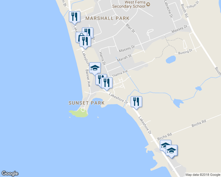 map of restaurants, bars, coffee shops, grocery stores, and more near in North Bay