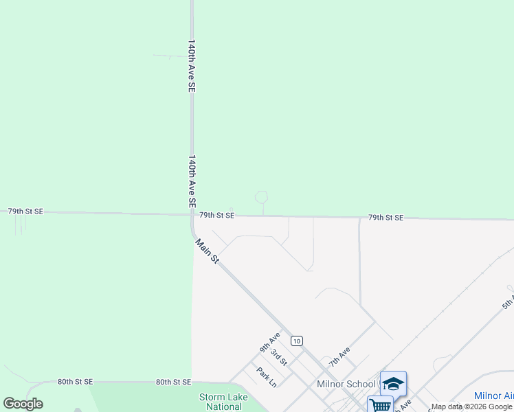map of restaurants, bars, coffee shops, grocery stores, and more near 14023 79th Street Southeast in Milnor