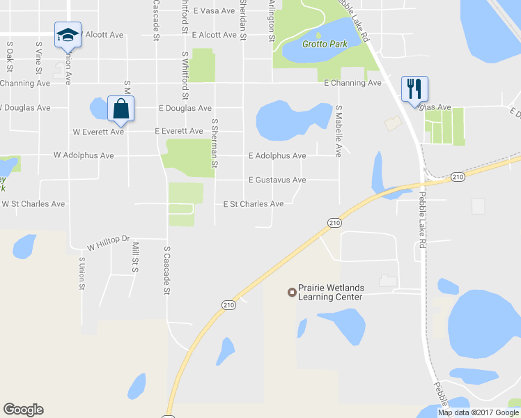 map of restaurants, bars, coffee shops, grocery stores, and more near 518 East Street Charles Avenue in Fergus Falls