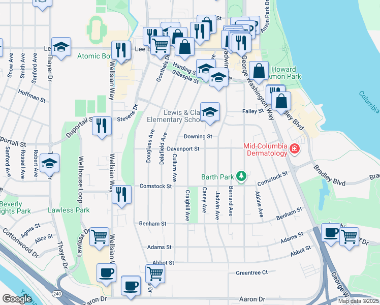 map of restaurants, bars, coffee shops, grocery stores, and more near 326 Craighill Avenue in Richland
