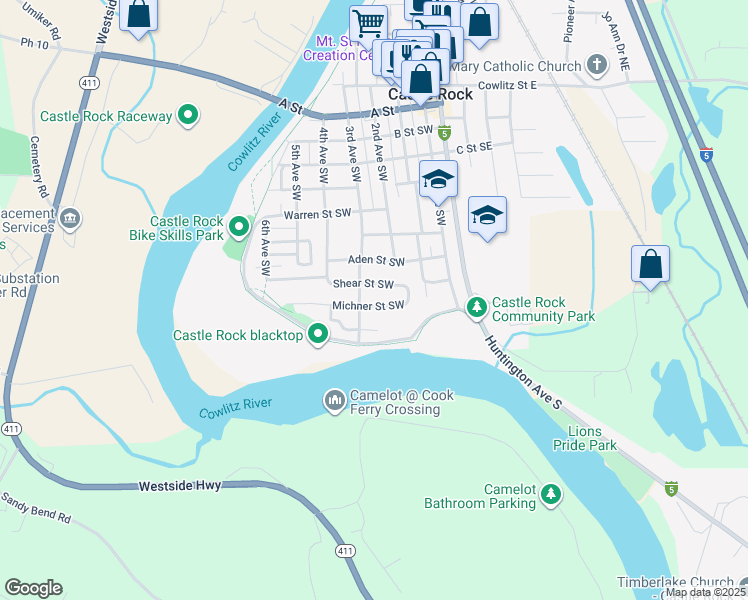 map of restaurants, bars, coffee shops, grocery stores, and more near 236 Michner Street Southwest in Castle Rock