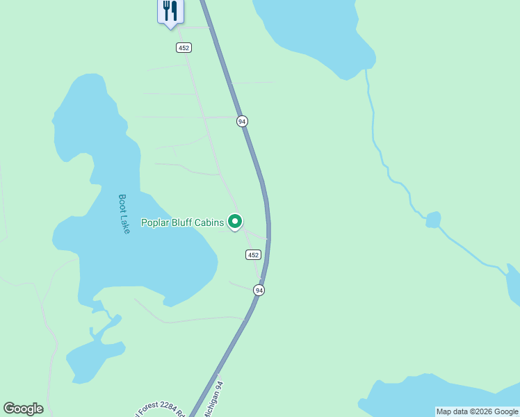 map of restaurants, bars, coffee shops, grocery stores, and more near County Highway 452 in Manistique