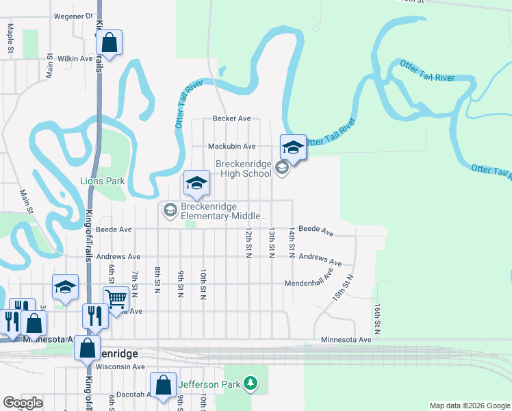 map of restaurants, bars, coffee shops, grocery stores, and more near 524 12th Street North in Breckenridge