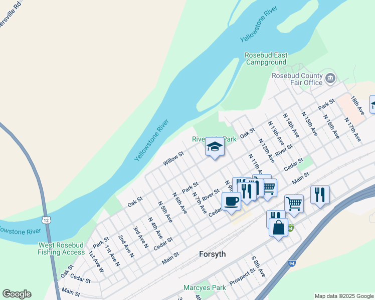 map of restaurants, bars, coffee shops, grocery stores, and more near 8th Avenue in Forsyth