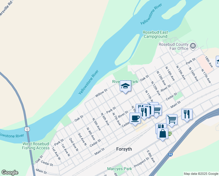 map of restaurants, bars, coffee shops, grocery stores, and more near 8th Avenue in Forsyth