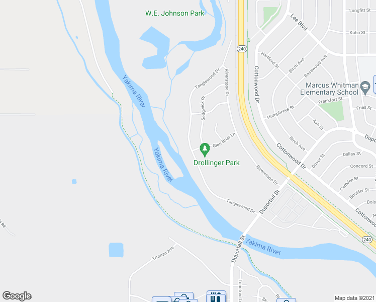 map of restaurants, bars, coffee shops, grocery stores, and more near 501 Tanglewood Drive in Richland