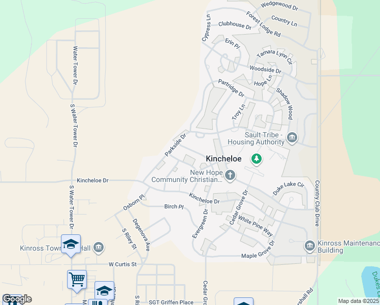 map of restaurants, bars, coffee shops, grocery stores, and more near 8 Monterey Drive in Kinross Charter Township