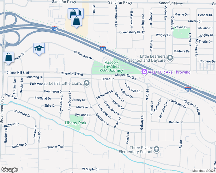map of restaurants, bars, coffee shops, grocery stores, and more near 4613 Moline Lane in Pasco