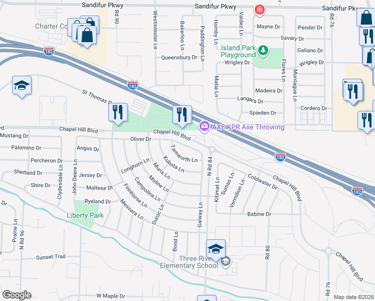 map of restaurants, bars, coffee shops, grocery stores, and more near 4427 Tamworth Lane in Pasco