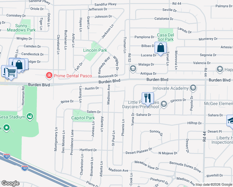 map of restaurants, bars, coffee shops, grocery stores, and more near 5304 Montpelier Drive in Pasco