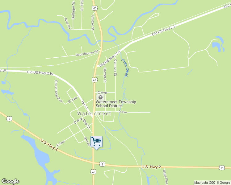 map of restaurants, bars, coffee shops, grocery stores, and more near Cannon Street in Watersmeet