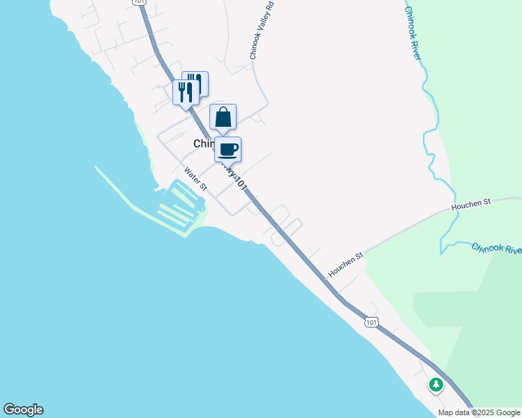 map of restaurants, bars, coffee shops, grocery stores, and more near U.S. 101 in Chinook