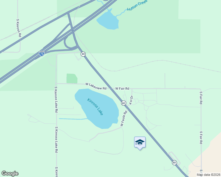 map of restaurants, bars, coffee shops, grocery stores, and more near 6500 West Lakeview Road in Kinross Charter Township