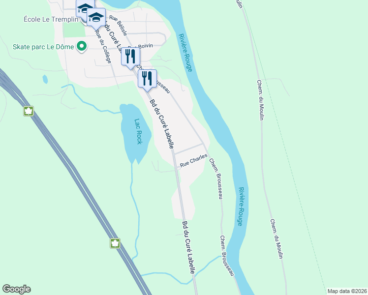 map of restaurants, bars, coffee shops, grocery stores, and more near 18 Rue Brassard in Labelle