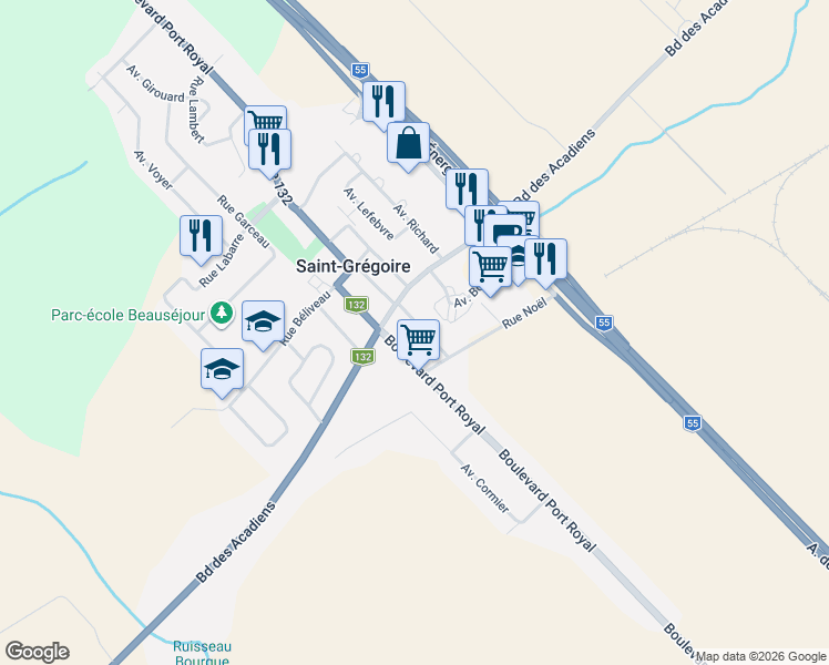 map of restaurants, bars, coffee shops, grocery stores, and more near 4850 Avenue Lamothe in Bécancour