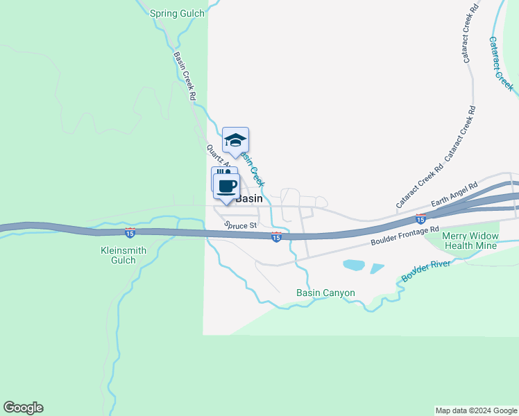map of restaurants, bars, coffee shops, grocery stores, and more near Basin St in Boulder