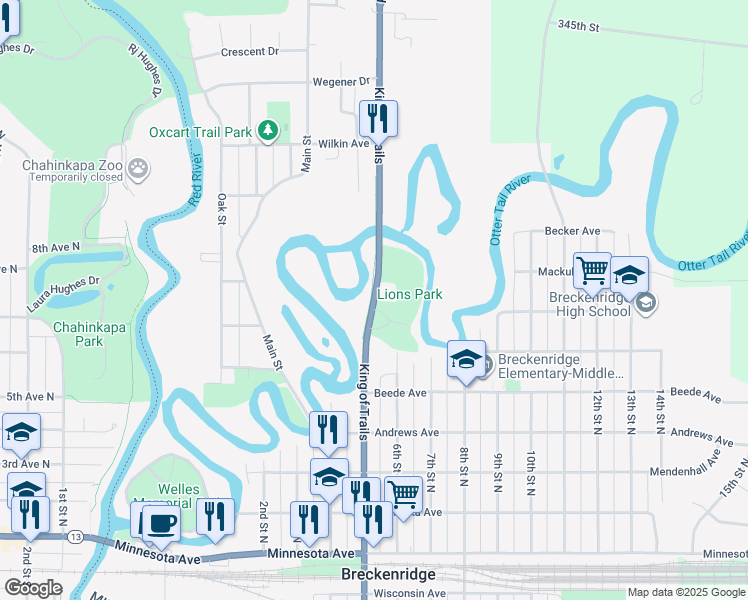 map of restaurants, bars, coffee shops, grocery stores, and more near 721 5th Street North in Breckenridge