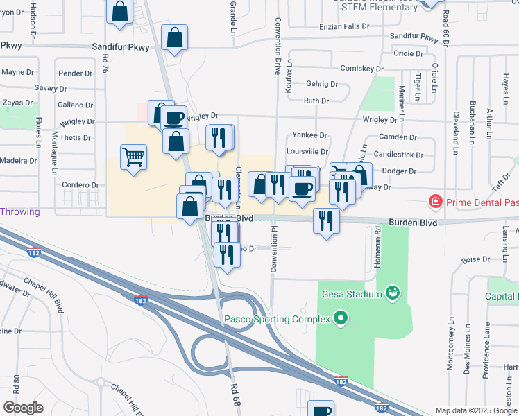 map of restaurants, bars, coffee shops, grocery stores, and more near in Pasco